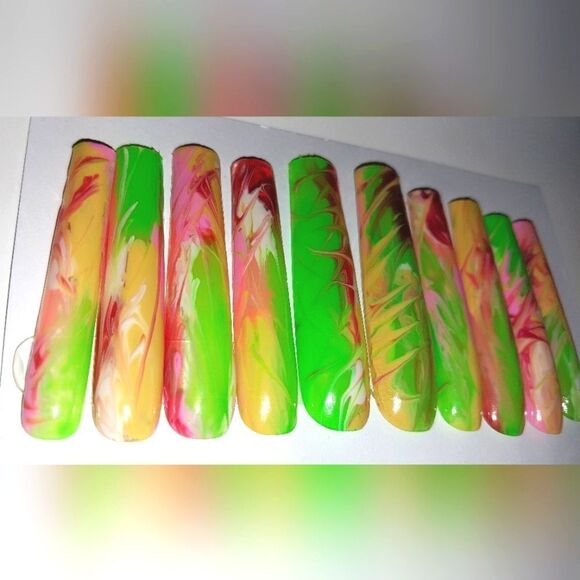 Hand crafted custom cateye 10pc xxl long acrylic presson luminous nails sz large - Picture 4 of 8